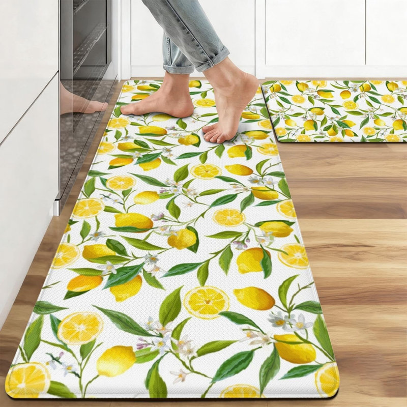 Tapis de cuisine aquarelle à motif citron pour la cuisine et les repas d'été, ensemble de 2 pièces jaune vert