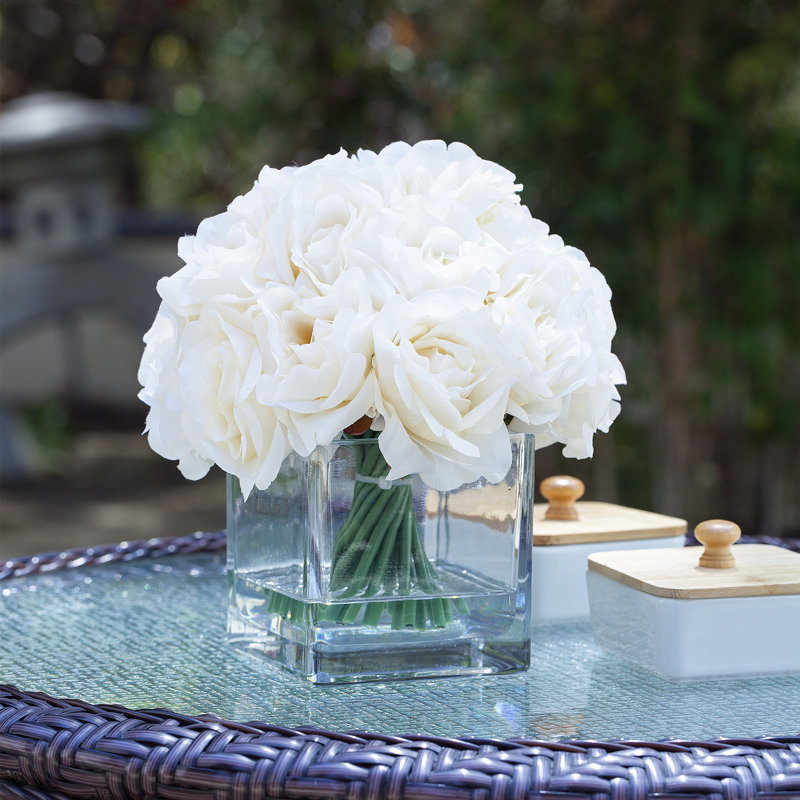 Fabric Rose Arrangement in Vase, Cream