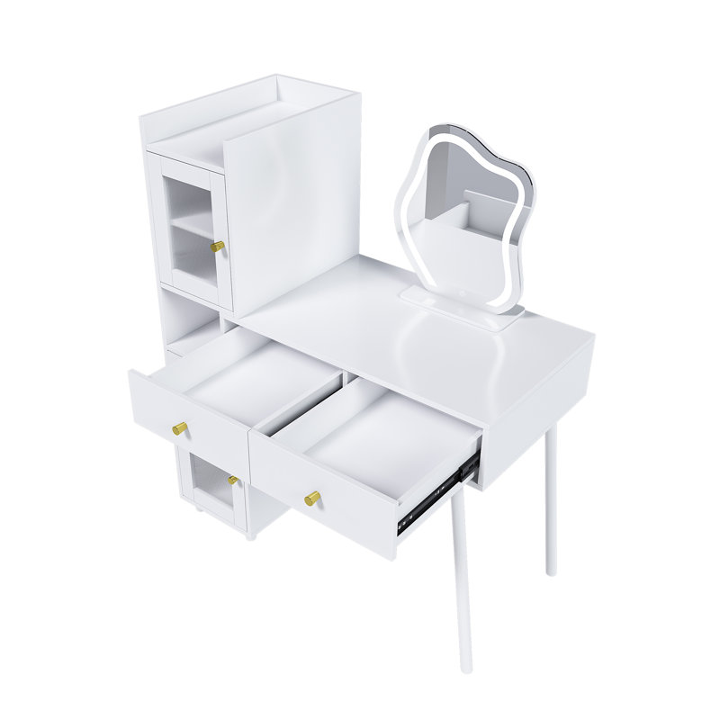 Coiffeuse avec miroir à DEL et rangement - bureau de maquillage blanc avec 3 tiroirs