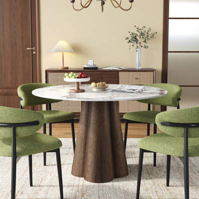 Ensemble de salle à manger rond de luxe en pierre frittée, de style milieu du siècle, 3/5/7 pièces, avec des chaises de cuisine ergonomiques et confortables pour 2 à 6 personnes.