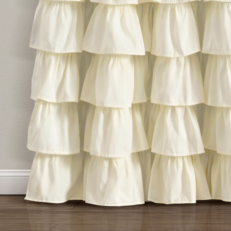 Allison Ruffle Polyester Blackout Curtain Single Panel, Ivory