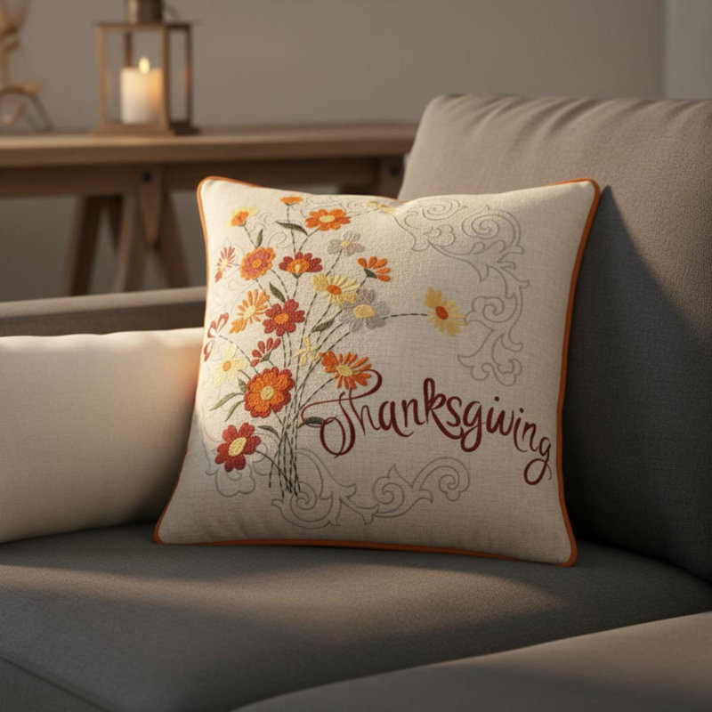 Coussin décoratif brodé à motif floral pour l'Action de grâce – Ensemble de 2 coussins décoratifs « Récolte d'automne », 2