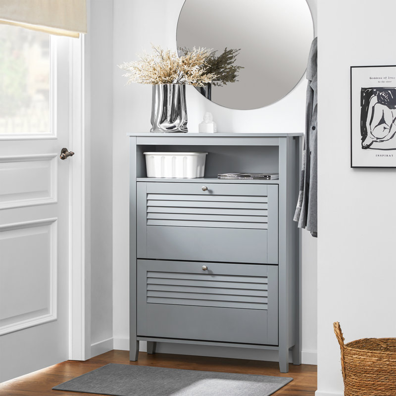 8 Pair Flip Down Shoe Storage, Gray