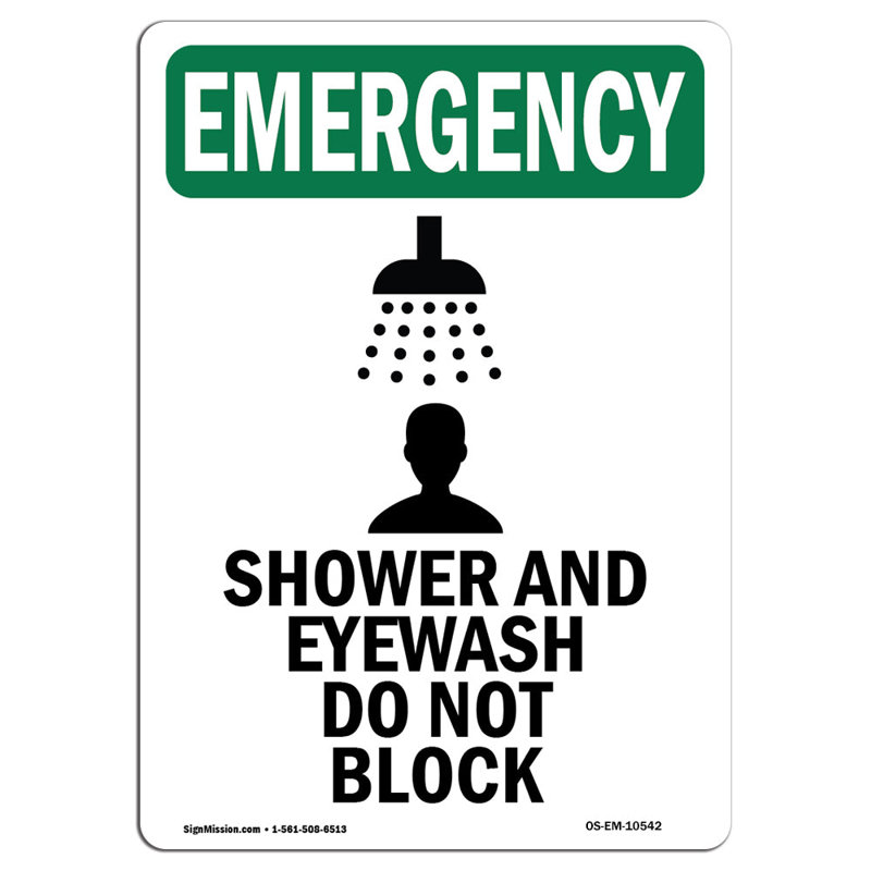 Douche et douche oculaire avec symbole en aluminium 12 x 18, H 24 po x l 18 po x P 0,1 po