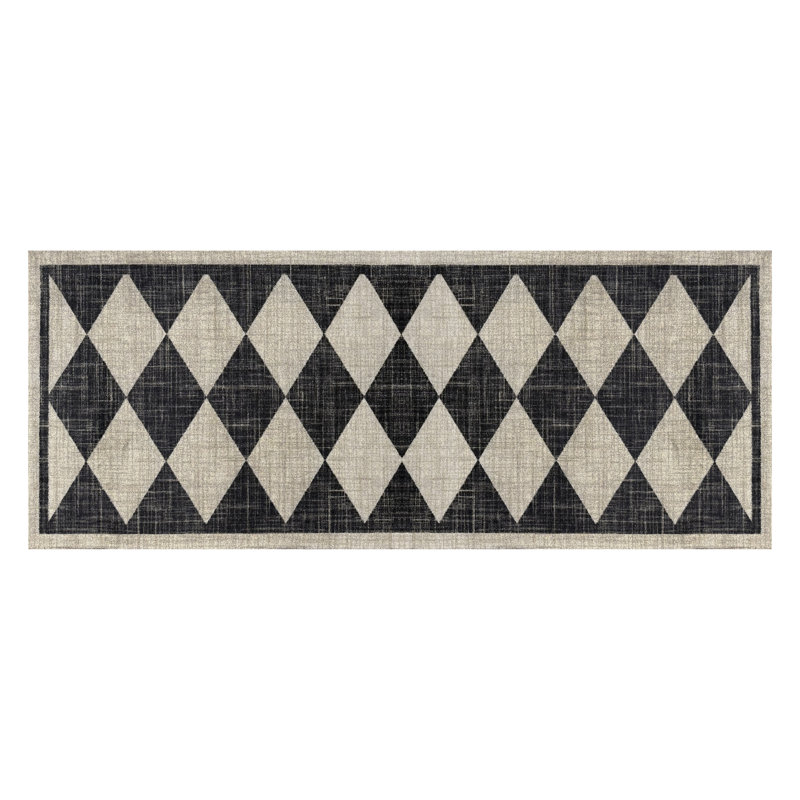Arthur Diamonds Black One-Piece Washable Runner, 75" W x 28" L