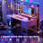 47"-59" Computer Desk with LED Lights & Outlet & Hutch-1209694760-1209694762