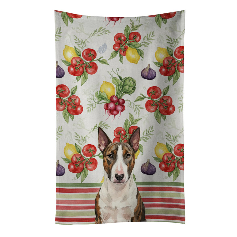 Brindle and White Bull Terrier Vegetables Kitchen Towel, Brindle/White Bull Terrier
