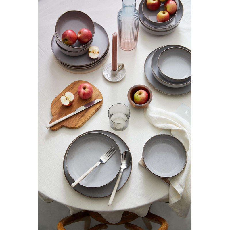 Elegant 12-Piece Dinner Set, Grey Porcelain, Includes 4 Service Plates (9.4 inches), 4 Dinner Plates (7.9 inches), 4 Bowls (5.9 inches) | 100% Microwave-Safe & Dishwasher-Safe | Perfect for Stylish Dining & Entertaining