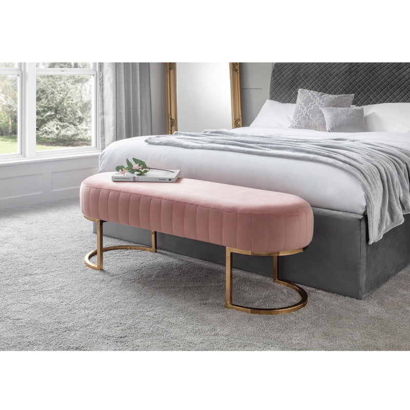Accringt Velvet Upholstered Bench, Pink