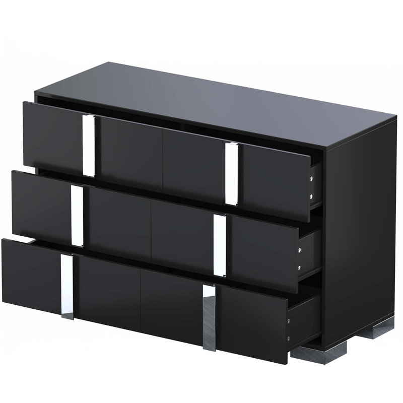 Commode avec poignée en métal, Noir