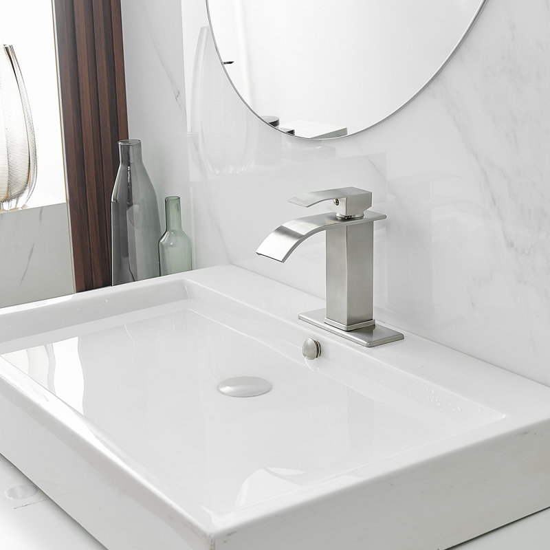 Waterfall Single Handle Single Hole Low-Arc Bathroom Faucet Bathroom Drip-Free Vanity Sink Faucet, Brushed Nickel