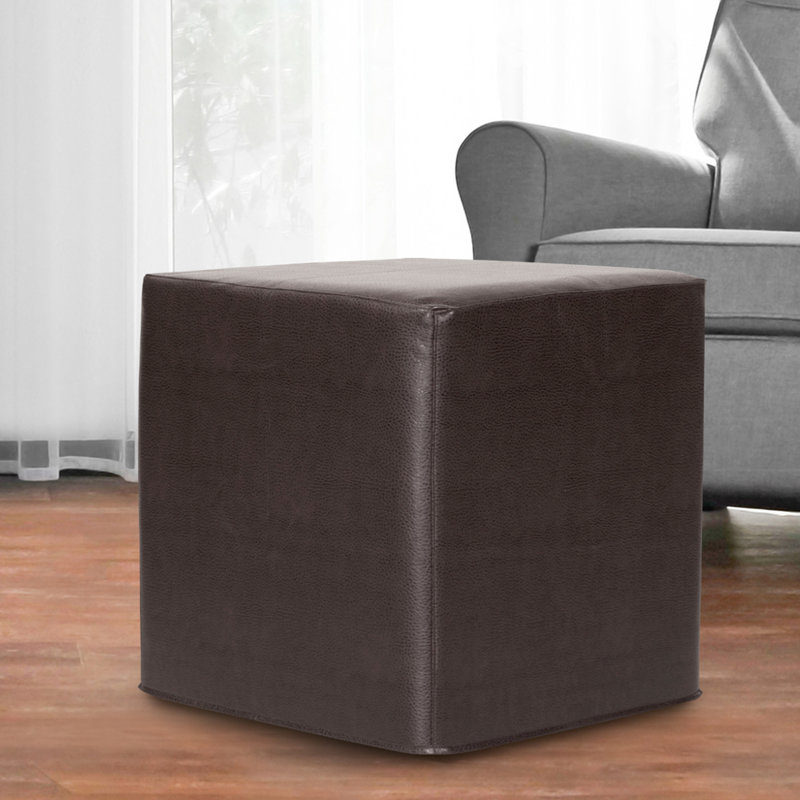 Contreras Faux Leather Ottoman, Black Faux Leather