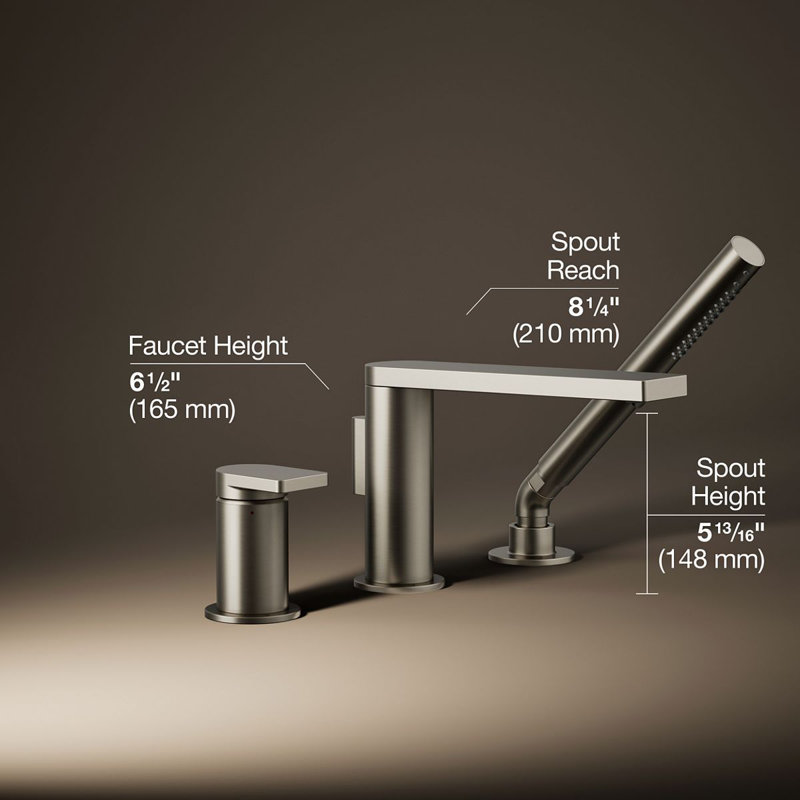 Composed Deck-Mount Bath Faucet With Handshower, Brushed Nickel