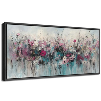 Abstract Wildflower Grunge Botanical Floral Decor Extra Large Pictures Framed Canvas Print Wall Art