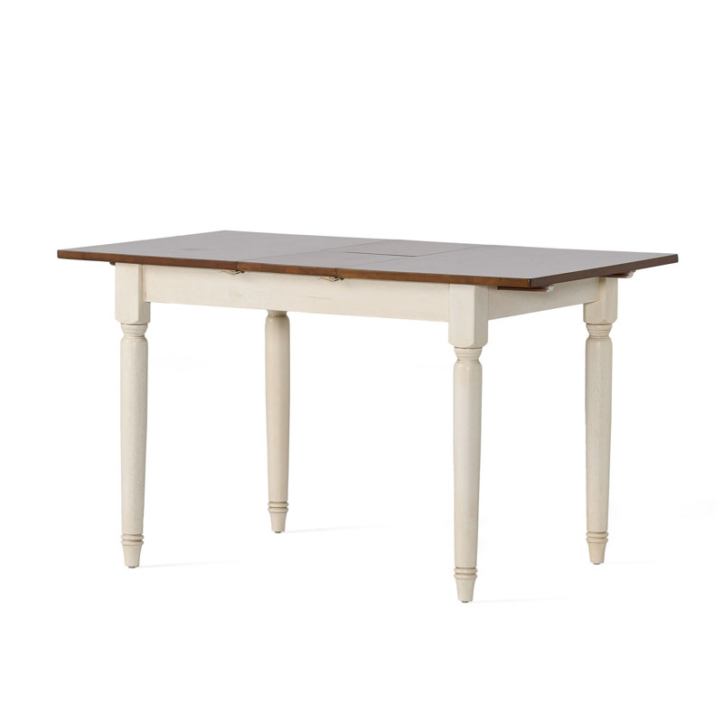 Rectangular Solid Top Dining Table with Dark Oak Finish & Cream Legs – Seats four