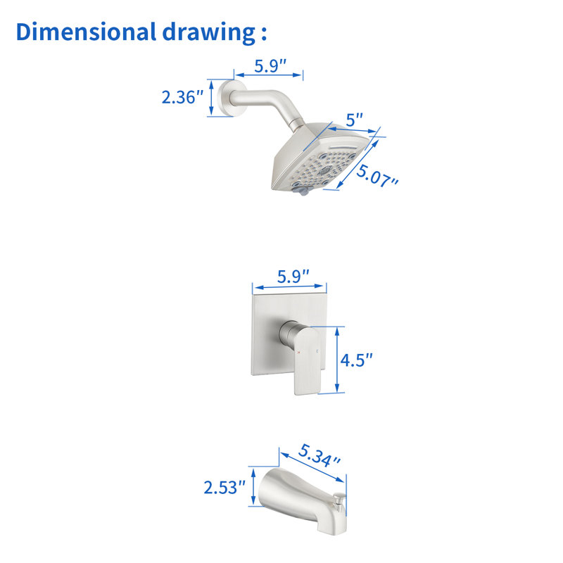 Tub And Shower Faucet With Rough-in Valve Hower Head And Handle Set, Brushed Nickel