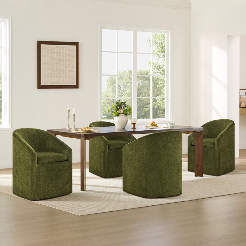 Upholstered Dining Chair with Washable Slipcover & Casters, Green