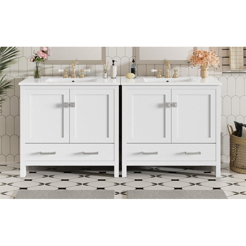 Bathroom Vanity with Ceramic Top, White