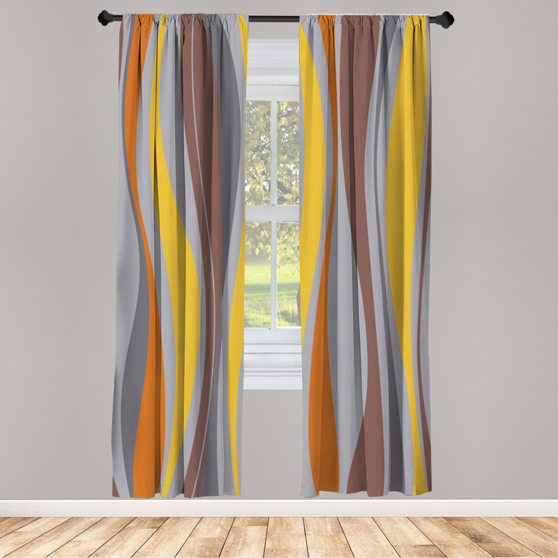Microfiber Floral Semi-Sheer Rod Pocket Curtain Panels, 28" W x 95" L, Silver/Gray/Brown/Yellow