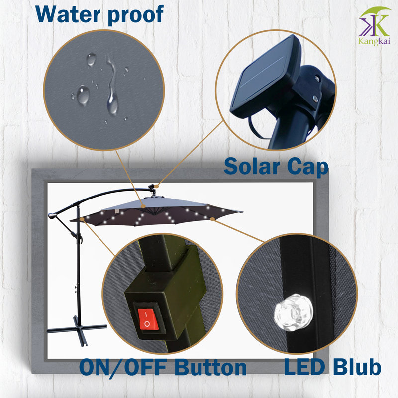 Parasol en porte-à-faux illuminé 120 "Genera, Gris moyen