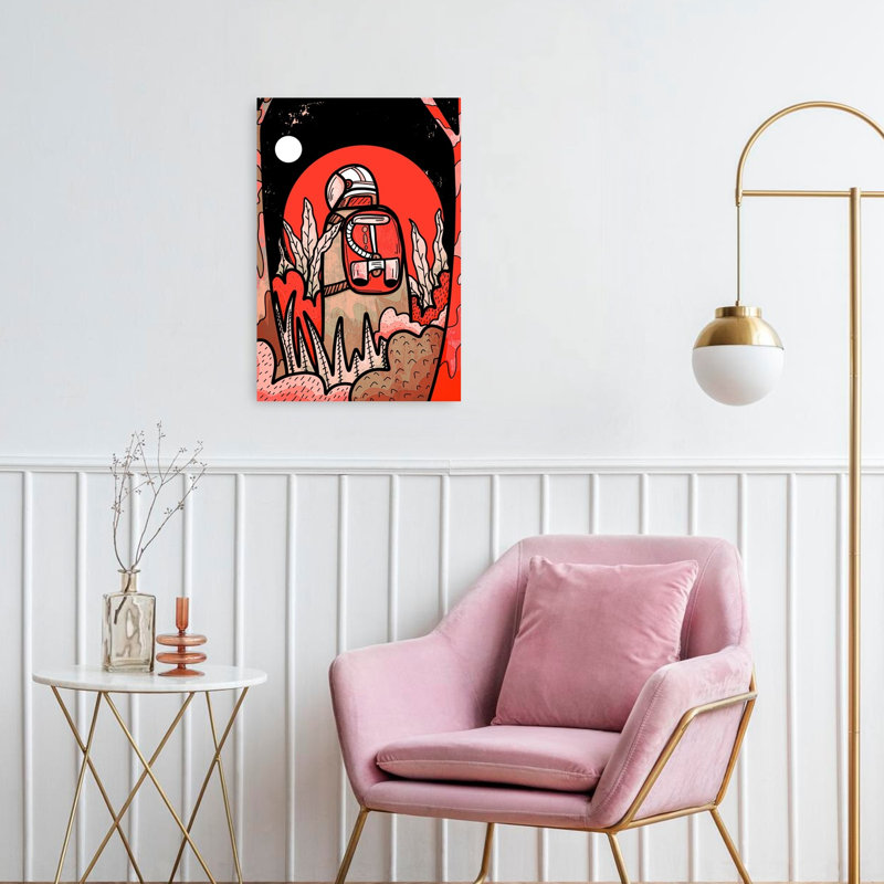 Red Moon Explorer Retro Surreal Vibrant Forest Landscape Wall Art Print by Stephen Wade - Wrapped Canvas Print