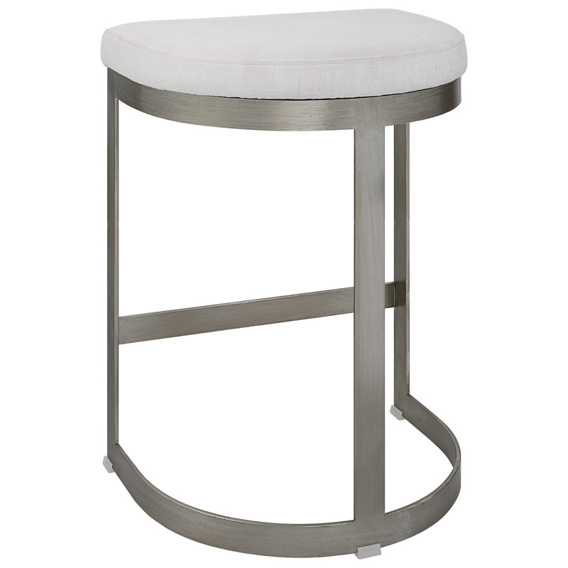 Ivanna Upholstered Stool with Metal Frame, Silver
