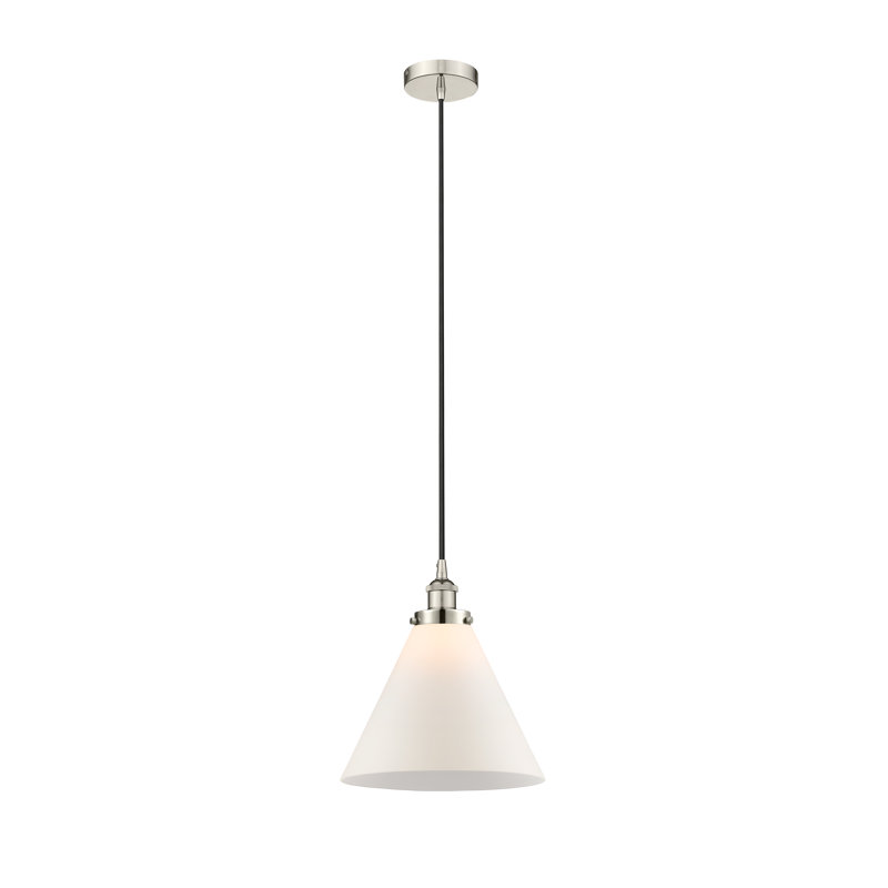 Mini-luminaire suspendu 1 lumière Cone, Blanc mat, Nickel poli