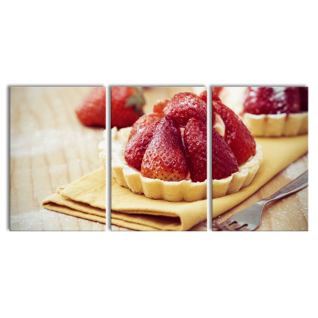 Strawberry Tart 3-Piece Photograph Set on Canvas