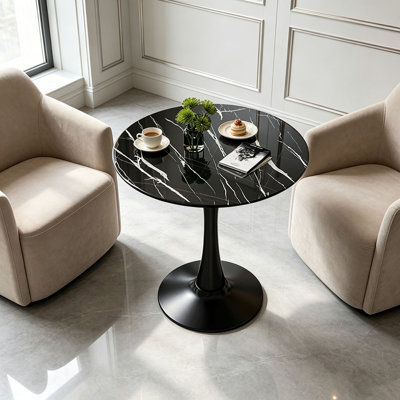 Table ronde, table de salle à manger moderne, table de salle à manger, plateau en panneau de fibres à densité moyenne et base tulipe ronde en acier, table de cuisine, table basse de salon Mid-Century de 24 pouces, table de salle à manger ovale