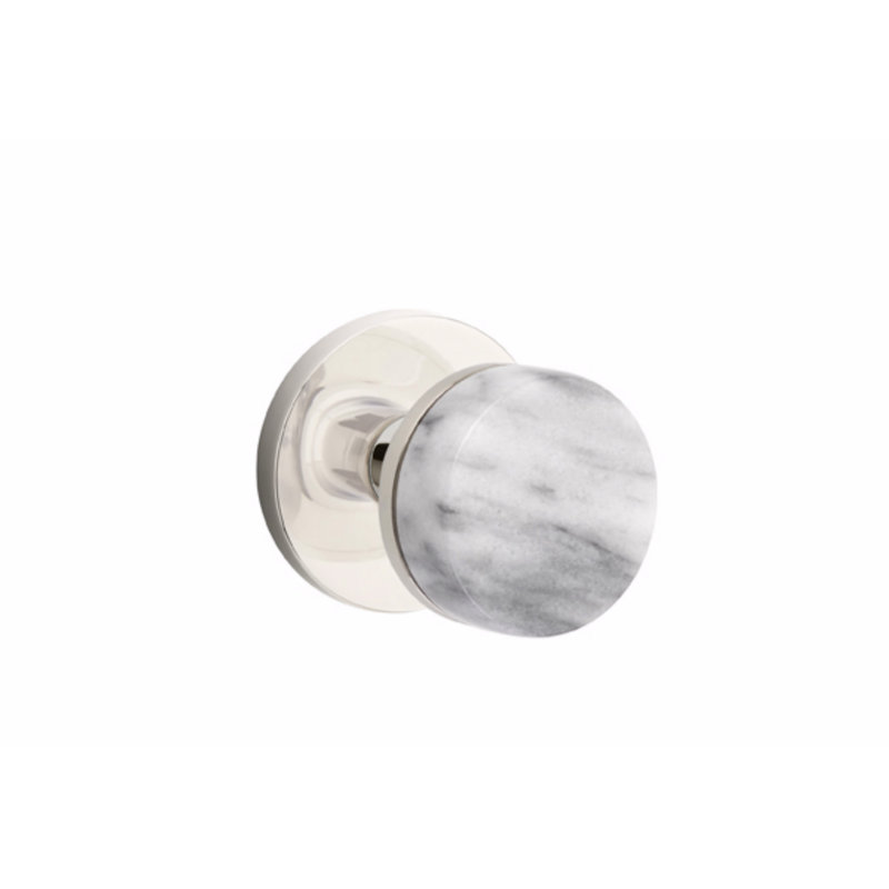 Ensemble de boutons de passage Emtek Select, rosette à disque, tige conique, poignée en marbre blanc, Nickel poli