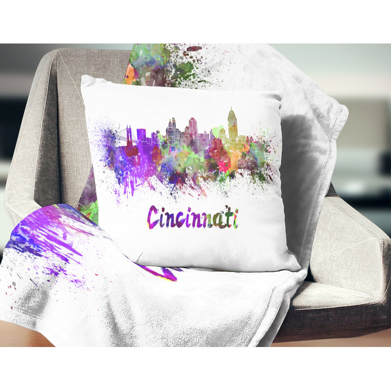 Cincinnati Skyline - Coussin imprimé paysage urbain, 16 po x 1 po, Coussin décoratif