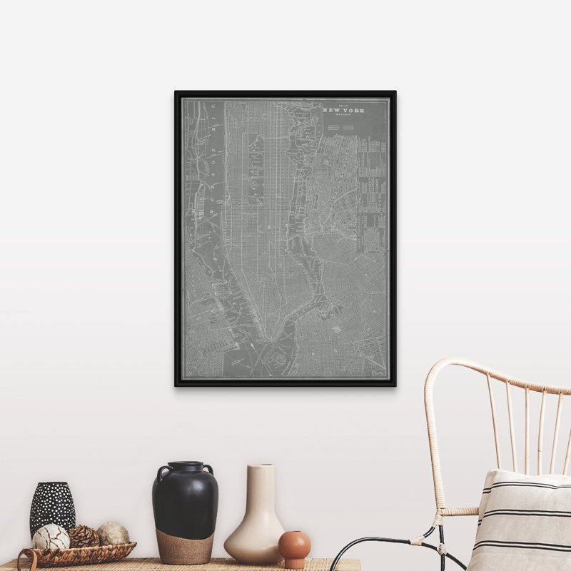 « City Map of New York » par vision studio-impression d’art graphique, H 42 po x l 32 po x 1,75 po, Cadre noir