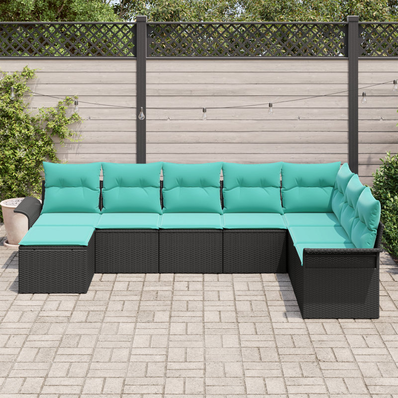  Ensemble de canapé de jardin 9 pièces avec coussins en rotin de polyester noir