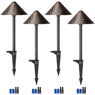 Ferro Low Voltage LED Path Light, Vintage Cone Pathway Light for Garden Walkways, Gold