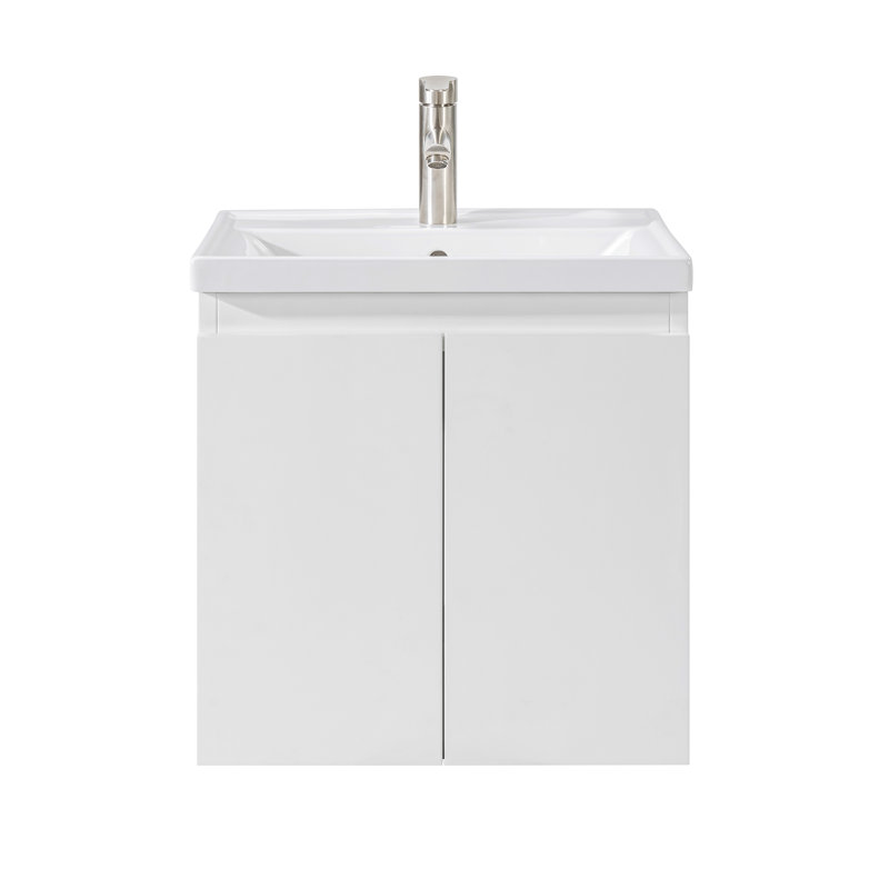 Logan Meuble-lavabo mural simple en blanc mat avec comptoir en céramique, Blanc mat, 20"