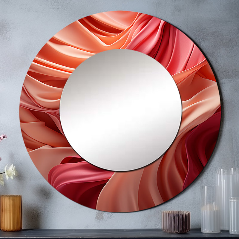 Corail coloré Wonder Wave - miroir mural décoratif bord de mer, miroir rond corail, impression d'art en métal, 23 po x 23 po