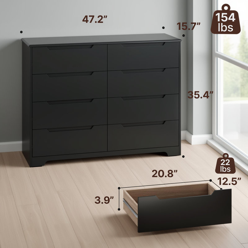 47.2 "W 8-Drawer  Double Dresser, Black