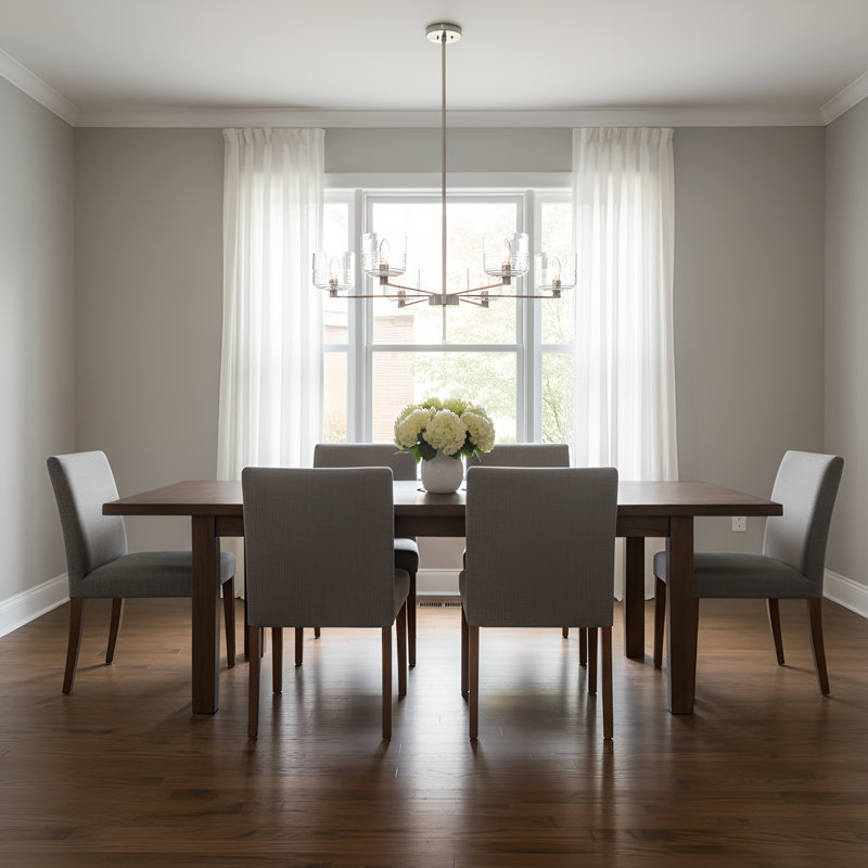 Lochdale Dining Room Chandelier With Clear Ribbed Shade, 6 Lights, 10.25" H x 33.875" W x 33.875" D, Brushed Nickel
