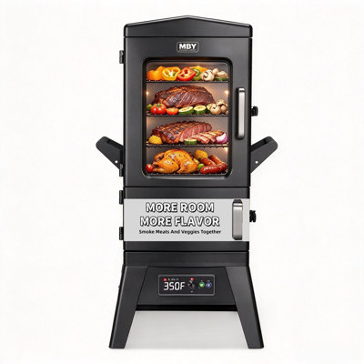 Vertical Electric Smoker with 4 Racks, Built-In Meat Probe, Wood Chip Loader and Cover