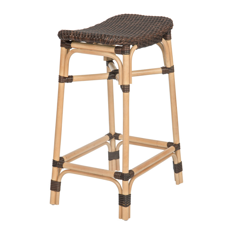 Tabouret de comptoir en selle de rotin et poly sans dossier, brun