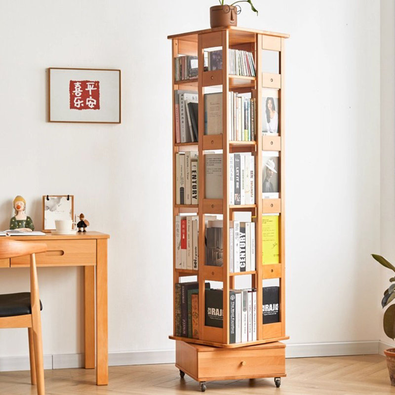 Burlywood Modern Solid wood Rotating Bookshelf, Burlywood