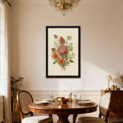 Arrangement floral de plantes et de fleurs avec des fleurs roses et oranges