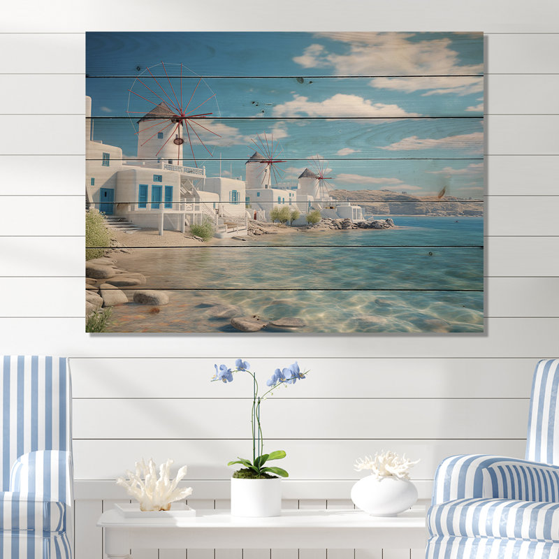 Grèce, sérénité à Mykonos, impression sur bois, H 30 po x l 40 po x P 0,78 po