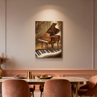 Music Is The Voice Of The Soul Grand Piano With Musical Notes Canvas Wrapped Wall Art Oil Painting Print Set Of 1