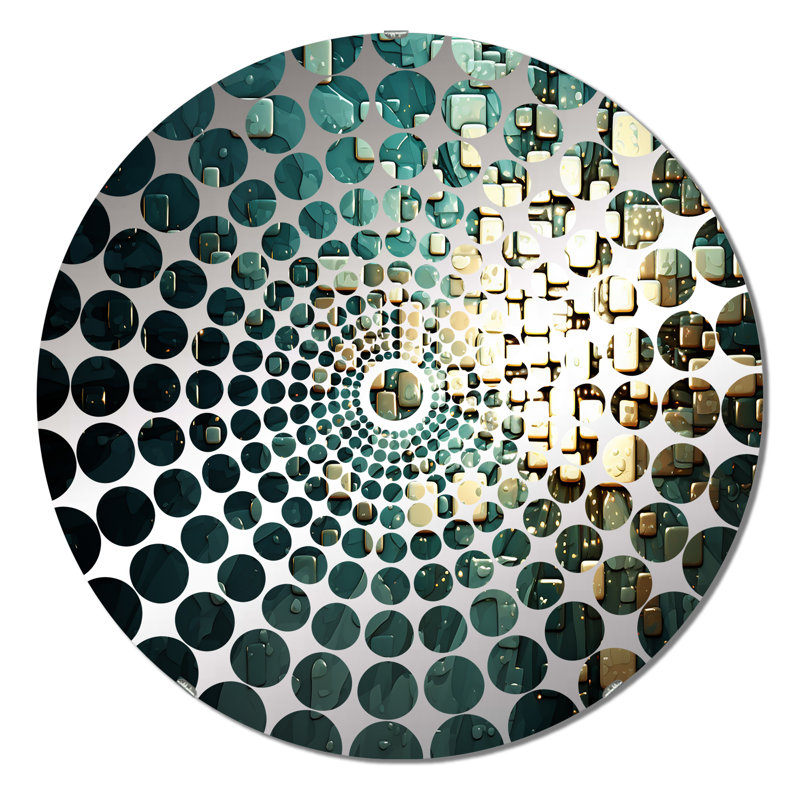 Continuation And Departure Retro Gold And Teal VI - Concentric Circles Decorative Mirror, 23.6" x 23.6"