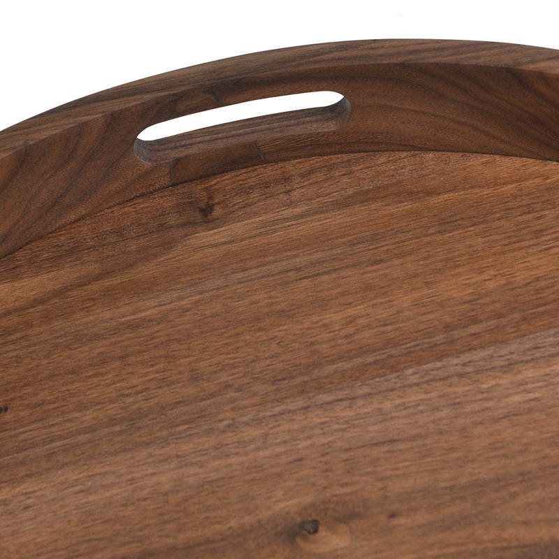 Arooj Round Solid Walnut Serving Tray, 2.4" H x 24" W x 24" D