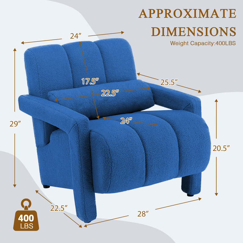 Chaise d'appoint rembourrée avec accoudoirs 28 po Jakeim, Bleu