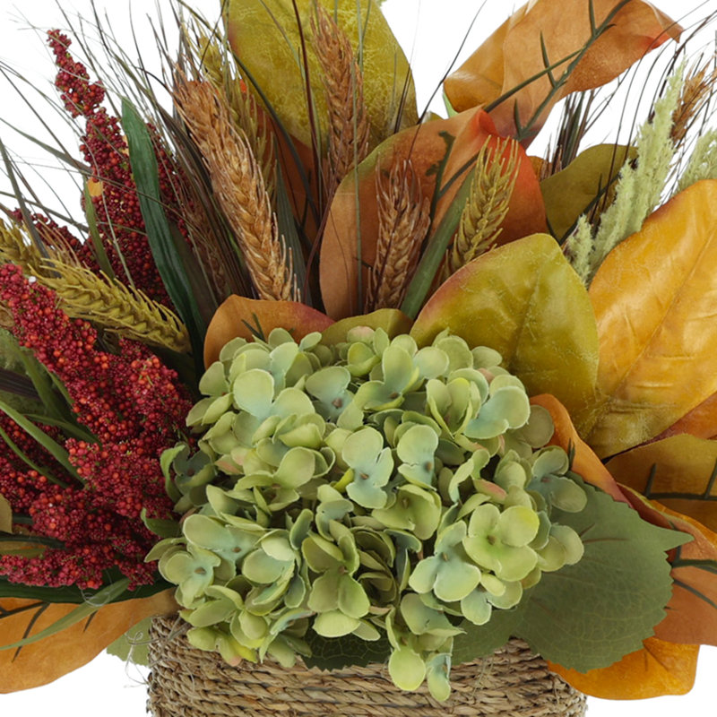 Hydrangea Fall Floral with Wheat and Heather in Rope Pot