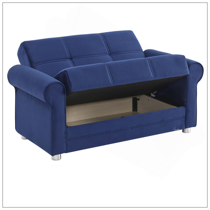 Causeuse convertible rembourrée avec rangement, Bleu