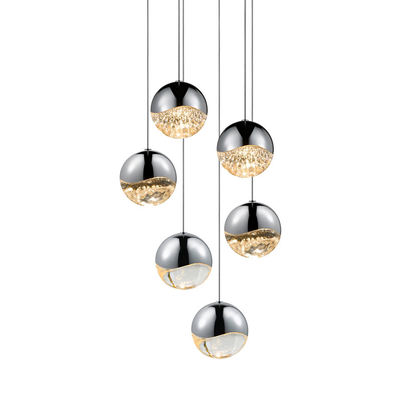 Satin Nickel 6-Light LED Globe Pendant for Indoor/Outdoor